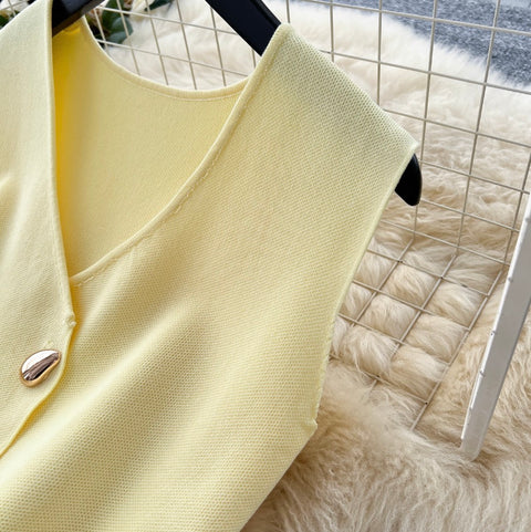 V-neck Knitwear & Mesh Skirt 2Pcs