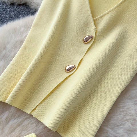 V-neck Knitwear & Mesh Skirt 2Pcs