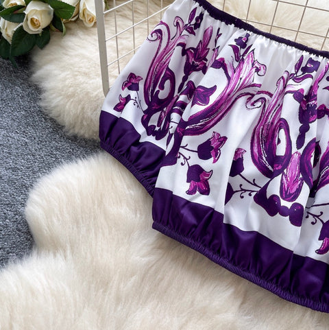 Puffy Sleeve Top & Skirt Printed 2Pcs