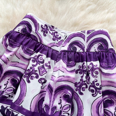 Puffy Sleeve Top & Skirt Printed 2Pcs