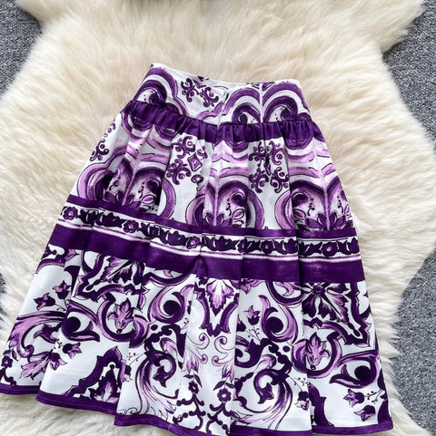 Puffy Sleeve Top & Skirt Printed 2Pcs