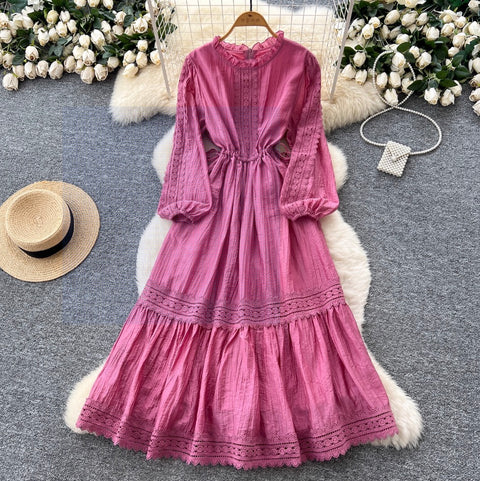 Sweetie Stand Collar Lace Patchwork Dress