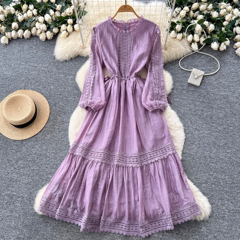 Sweetie Stand Collar Lace Patchwork Dress