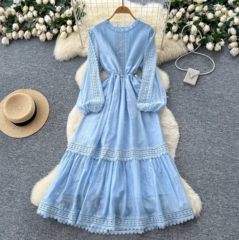 Sweetie Stand Collar Lace Patchwork Dress