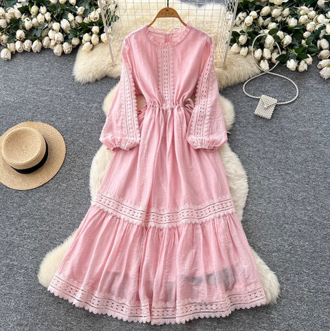 Sweetie Stand Collar Lace Patchwork Dress