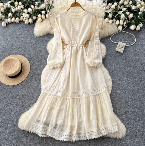 Sweetie Stand Collar Lace Patchwork Dress