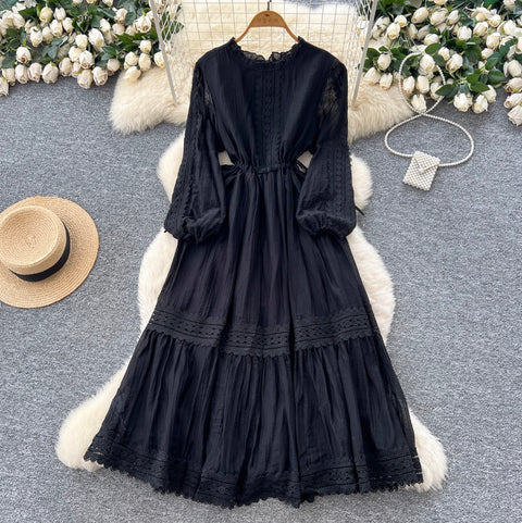 Sweetie Stand Collar Lace Patchwork Dress