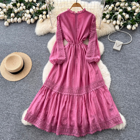 Sweetie Stand Collar Lace Patchwork Dress