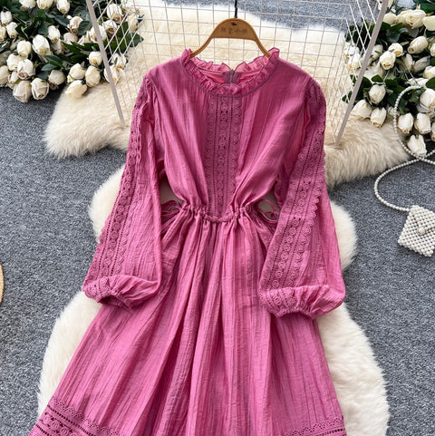 Sweetie Stand Collar Lace Patchwork Dress