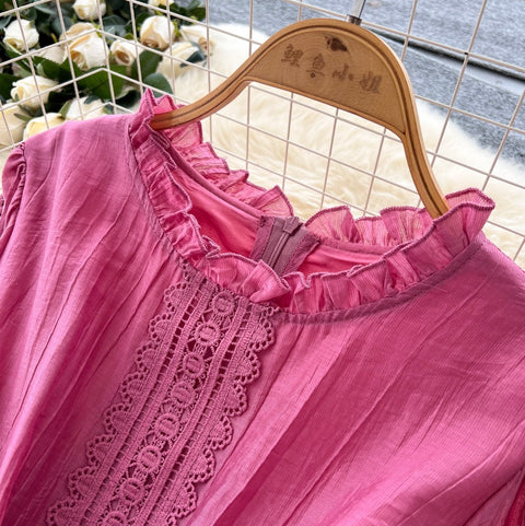 Sweetie Stand Collar Lace Patchwork Dress