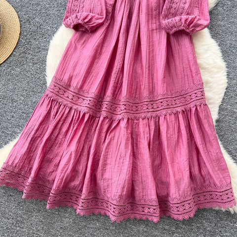 Sweetie Stand Collar Lace Patchwork Dress