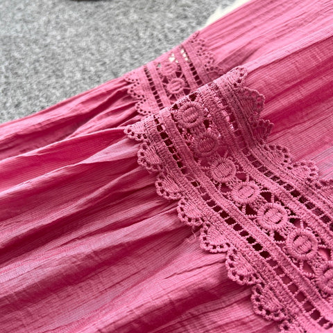 Sweetie Stand Collar Lace Patchwork Dress