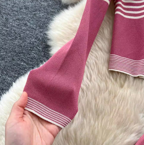 Striped Cardigan & Slip Dress 2Pcs