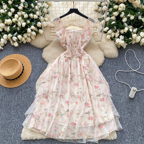 French Style Floral Chiffon Dress