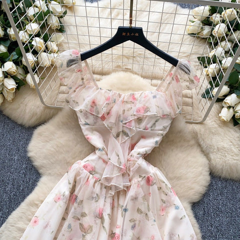 French Style Floral Chiffon Dress