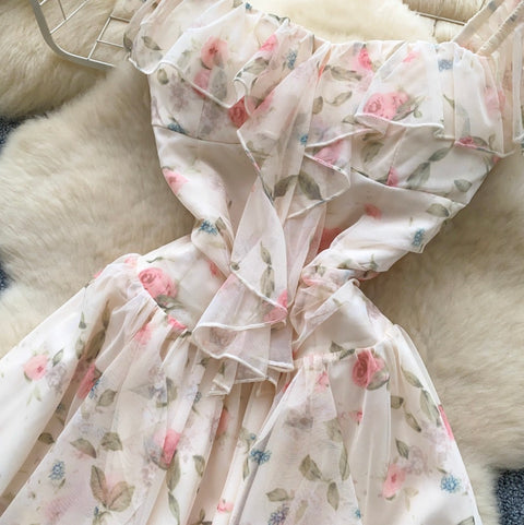 French Style Floral Chiffon Dress