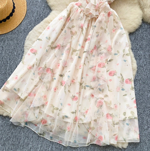 French Style Floral Chiffon Dress