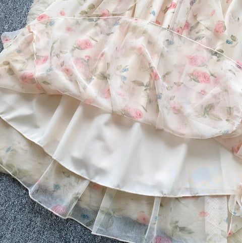 French Style Floral Chiffon Dress