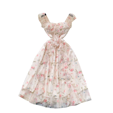 French Style Floral Chiffon Dress