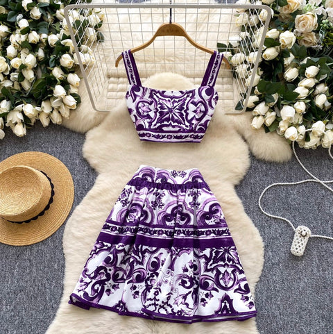 Camisole & Pleated Skirt Printed 2Pcs