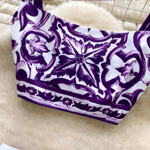 Camisole & Pleated Skirt Printed 2Pcs