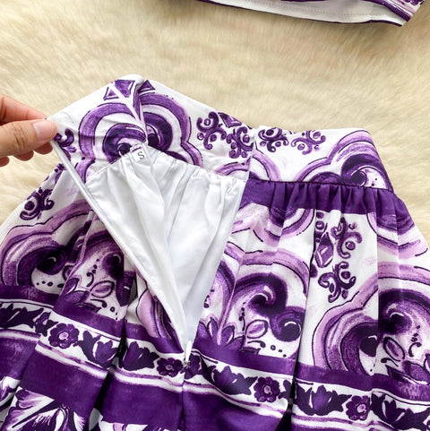 Camisole & Pleated Skirt Printed 2Pcs