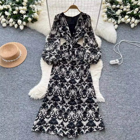 Deep V-neck Floral Fishtail Dress