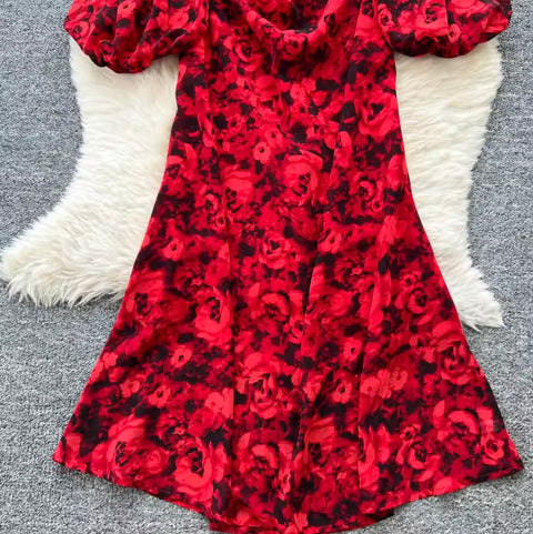 Deep V-neck Floral Fishtail Dress