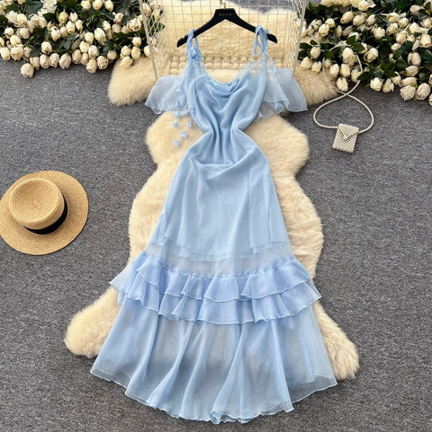 Fairy Blue Ruffled Slip Dress