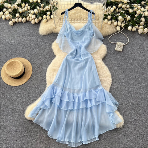 Fairy Blue Ruffled Slip Dress