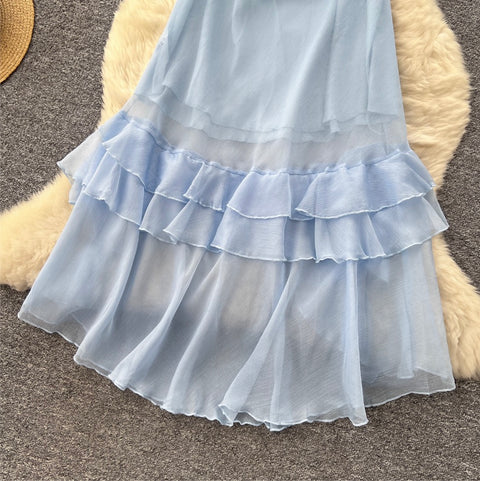 Fairy Blue Ruffled Slip Dress