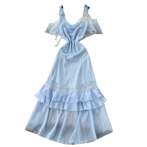 Fairy Blue Ruffled Slip Dress