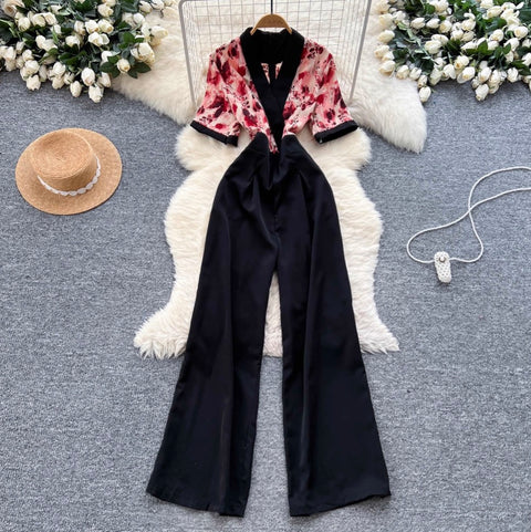 Casual V-neck Floral Printed Jumpsuit