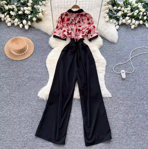 Casual V-neck Floral Printed Jumpsuit