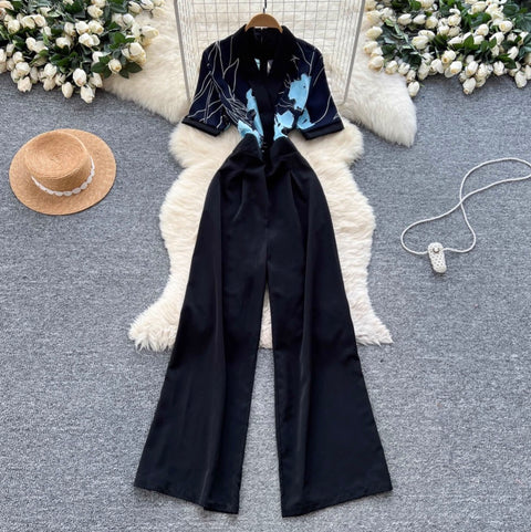 Casual V-neck Floral Printed Jumpsuit