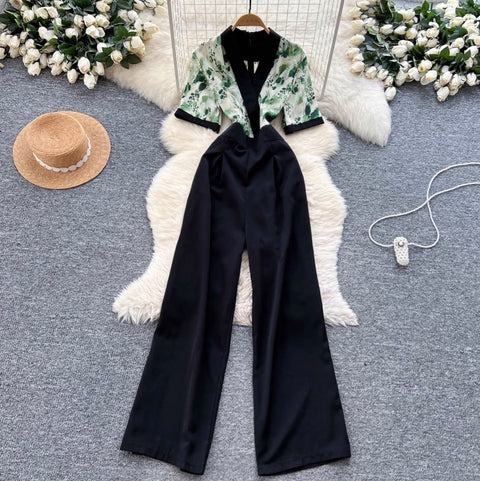 Casual V-neck Floral Printed Jumpsuit