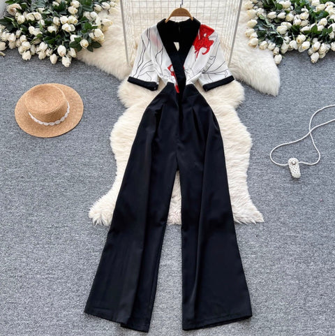 Casual V-neck Floral Printed Jumpsuit