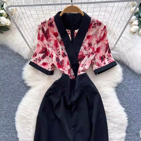 Casual V-neck Floral Printed Jumpsuit