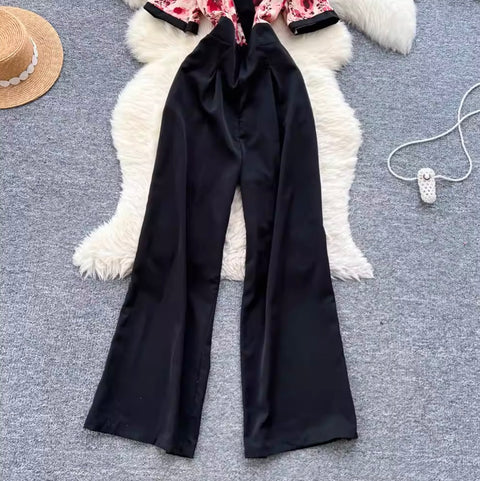 Casual V-neck Floral Printed Jumpsuit