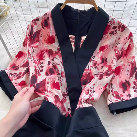 Casual V-neck Floral Printed Jumpsuit