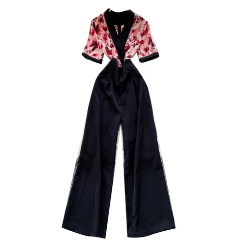 Casual V-neck Floral Printed Jumpsuit