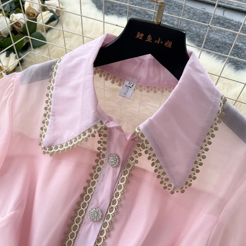 Courtly Hollowed Lace Shirt Dress