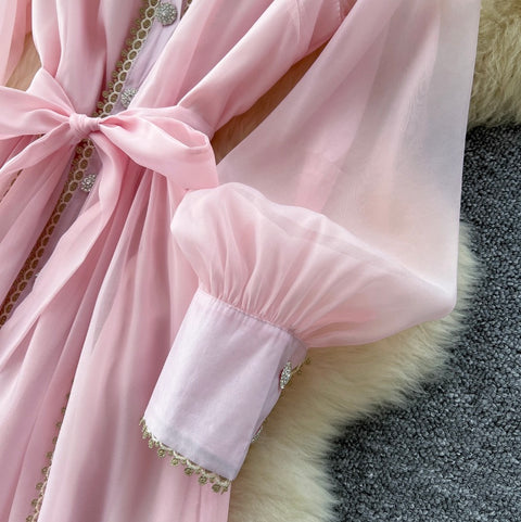 Courtly Hollowed Lace Shirt Dress
