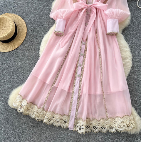 Courtly Hollowed Lace Shirt Dress
