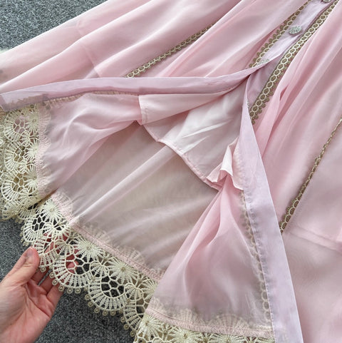 Courtly Hollowed Lace Shirt Dress