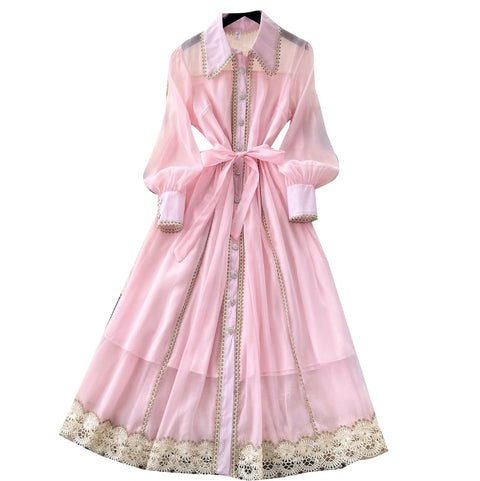 Courtly Hollowed Lace Shirt Dress