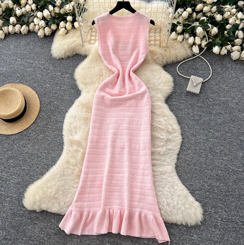 Simple Design Ruffled Knit Dress