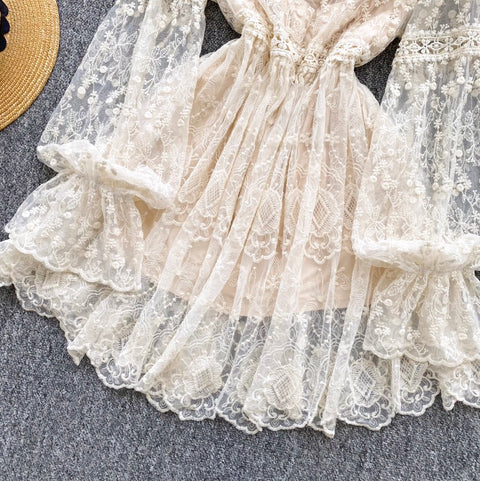 Fairy Embroidered Apricot Mesh Dress