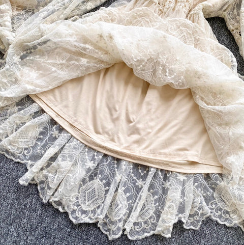 Fairy Embroidered Apricot Mesh Dress