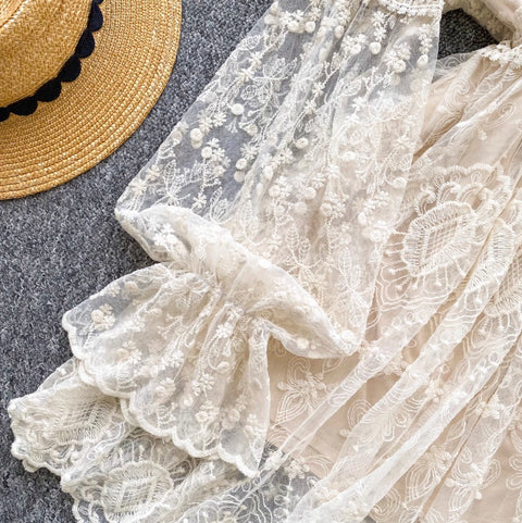 Fairy Embroidered Apricot Mesh Dress